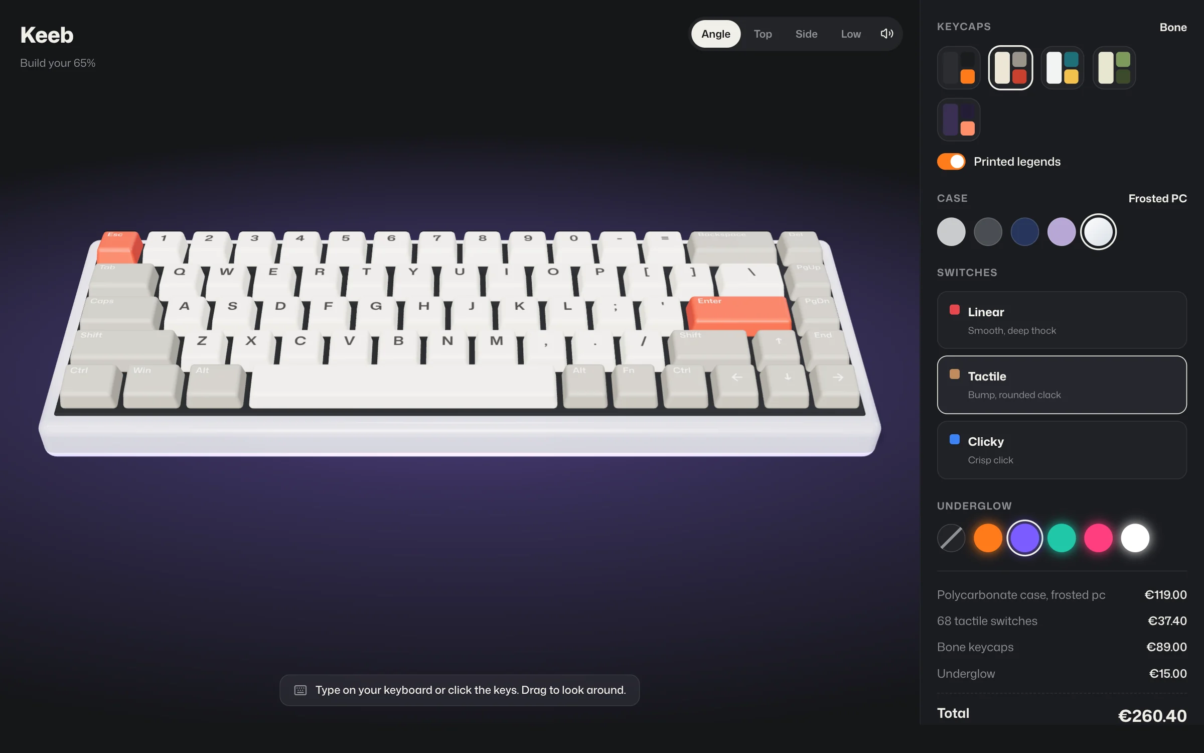 Keeb with bone keycaps and frosted case