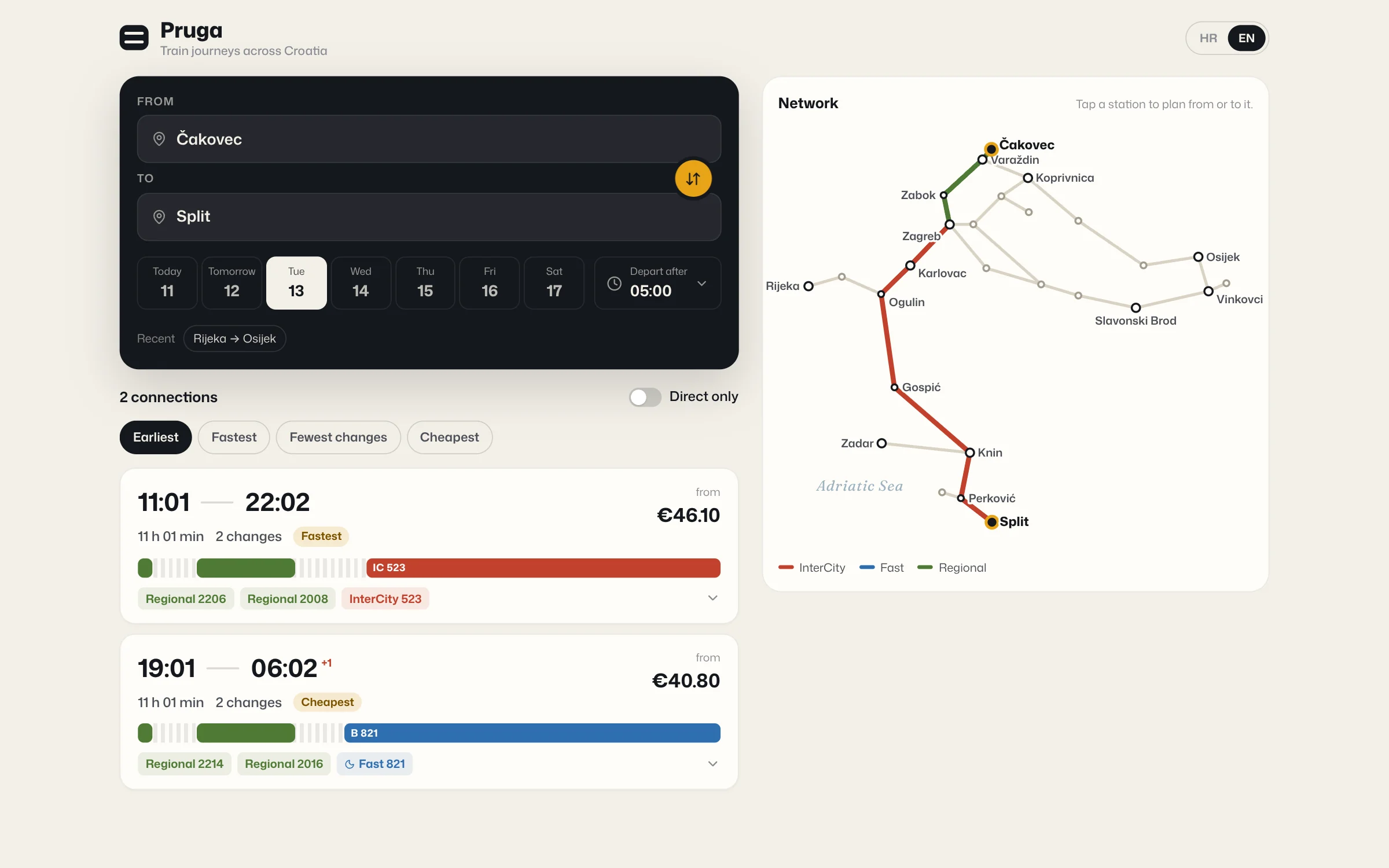 Pruga network map